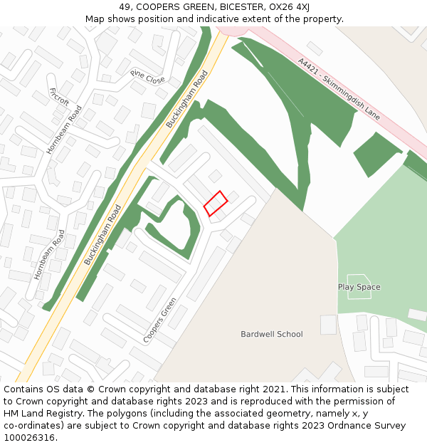 49, COOPERS GREEN, BICESTER, OX26 4XJ: Location map and indicative extent of plot