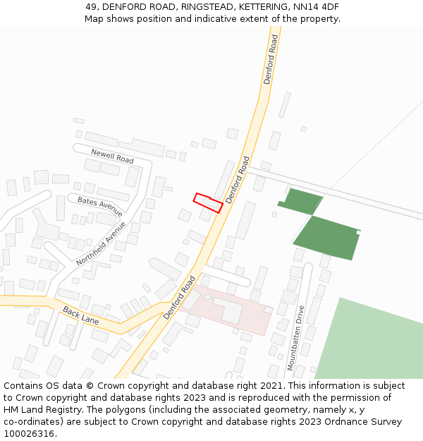 49, DENFORD ROAD, RINGSTEAD, KETTERING, NN14 4DF: Location map and indicative extent of plot