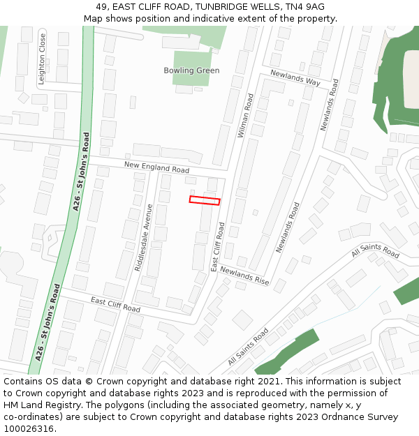 49, EAST CLIFF ROAD, TUNBRIDGE WELLS, TN4 9AG: Location map and indicative extent of plot