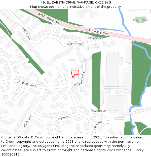 49, ELIZABETH DRIVE, WANTAGE, OX12 9YG: Location map and indicative extent of plot