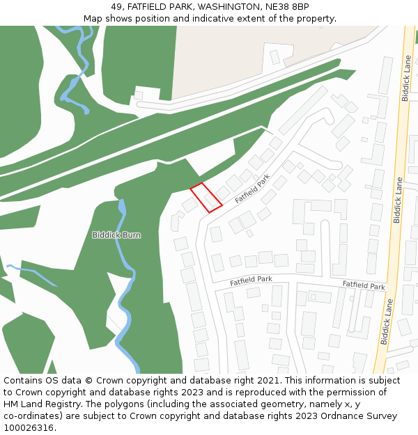 49, FATFIELD PARK, WASHINGTON, NE38 8BP: Location map and indicative extent of plot