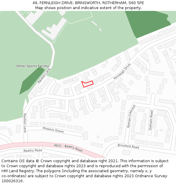 49, FERNLEIGH DRIVE, BRINSWORTH, ROTHERHAM, S60 5PE: Location map and indicative extent of plot