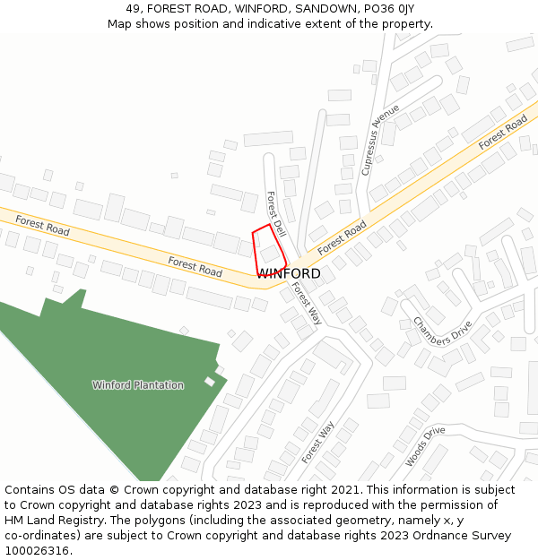 49, FOREST ROAD, WINFORD, SANDOWN, PO36 0JY: Location map and indicative extent of plot