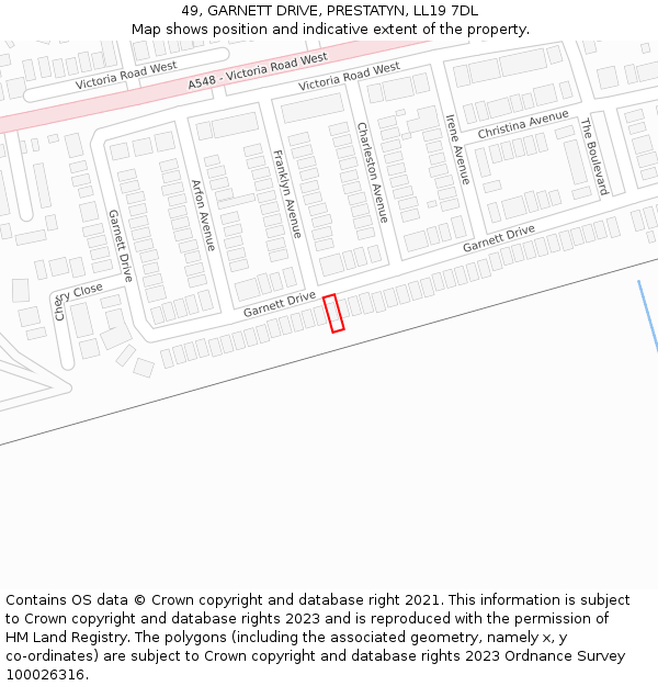 49, GARNETT DRIVE, PRESTATYN, LL19 7DL: Location map and indicative extent of plot