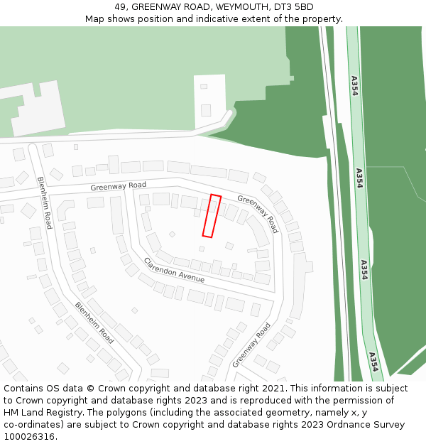 49, GREENWAY ROAD, WEYMOUTH, DT3 5BD: Location map and indicative extent of plot