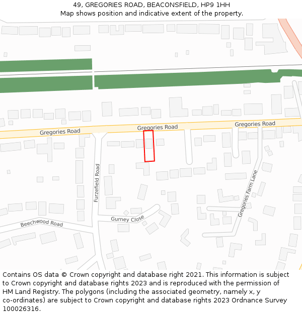 49, GREGORIES ROAD, BEACONSFIELD, HP9 1HH: Location map and indicative extent of plot