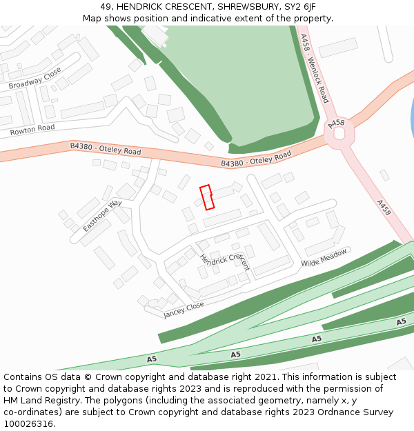 49, HENDRICK CRESCENT, SHREWSBURY, SY2 6JF: Location map and indicative extent of plot