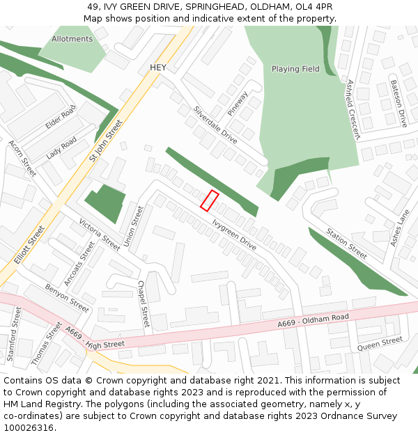 49, IVY GREEN DRIVE, SPRINGHEAD, OLDHAM, OL4 4PR: Location map and indicative extent of plot