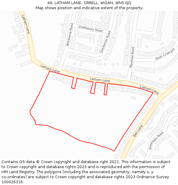 49, LATHAM LANE, ORRELL, WIGAN, WN5 0JQ: Location map and indicative extent of plot