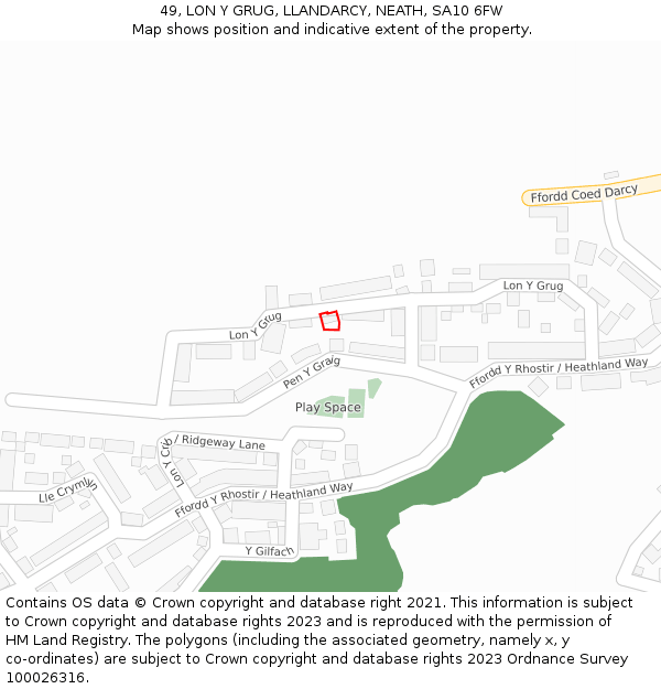 49, LON Y GRUG, LLANDARCY, NEATH, SA10 6FW: Location map and indicative extent of plot