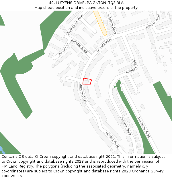 49, LUTYENS DRIVE, PAIGNTON, TQ3 3LA: Location map and indicative extent of plot