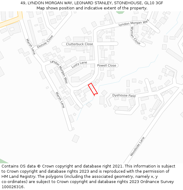 49, LYNDON MORGAN WAY, LEONARD STANLEY, STONEHOUSE, GL10 3GF: Location map and indicative extent of plot