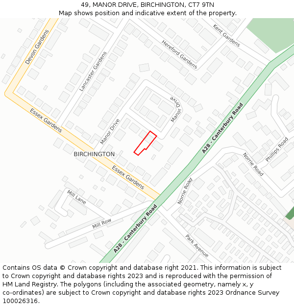 49, MANOR DRIVE, BIRCHINGTON, CT7 9TN: Location map and indicative extent of plot