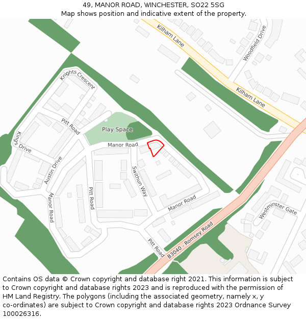 49, MANOR ROAD, WINCHESTER, SO22 5SG: Location map and indicative extent of plot