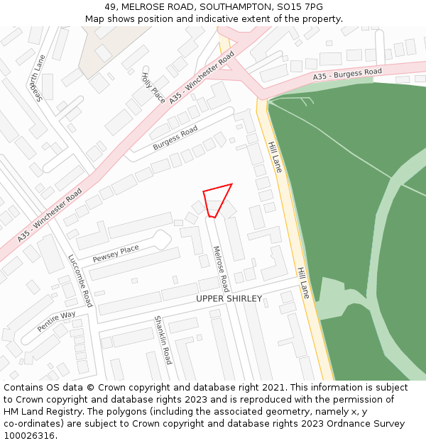 49, MELROSE ROAD, SOUTHAMPTON, SO15 7PG: Location map and indicative extent of plot