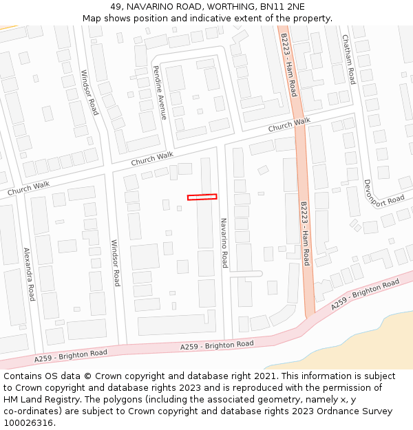 49, NAVARINO ROAD, WORTHING, BN11 2NE: Location map and indicative extent of plot