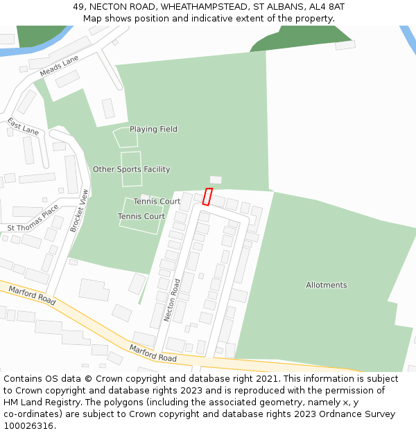 49, NECTON ROAD, WHEATHAMPSTEAD, ST ALBANS, AL4 8AT: Location map and indicative extent of plot