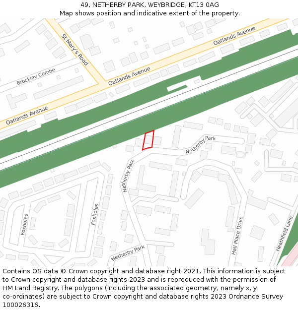 49, NETHERBY PARK, WEYBRIDGE, KT13 0AG: Location map and indicative extent of plot