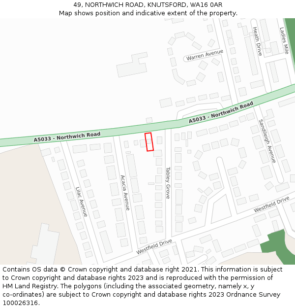 49, NORTHWICH ROAD, KNUTSFORD, WA16 0AR: Location map and indicative extent of plot
