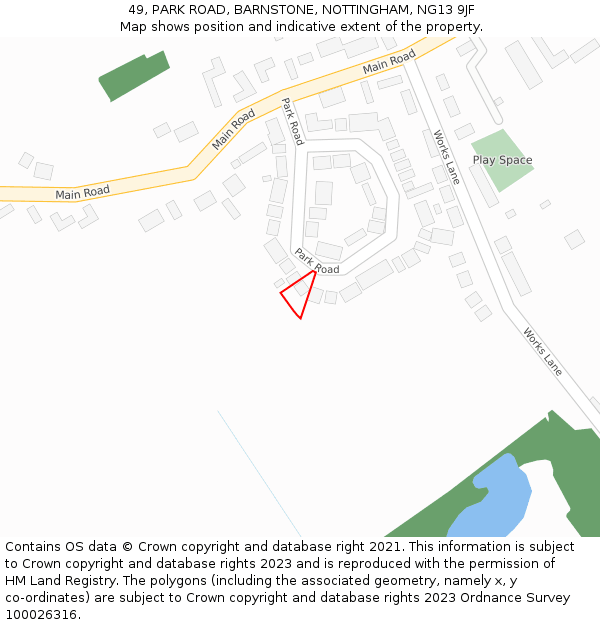 49, PARK ROAD, BARNSTONE, NOTTINGHAM, NG13 9JF: Location map and indicative extent of plot