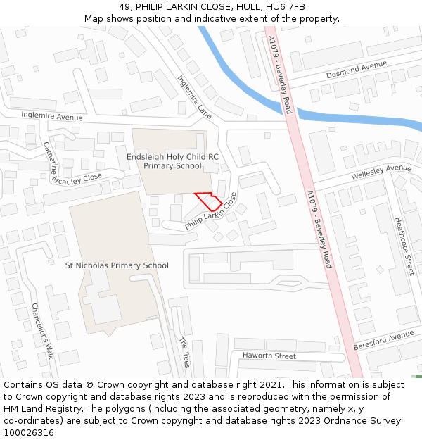 49, PHILIP LARKIN CLOSE, HULL, HU6 7FB: Location map and indicative extent of plot