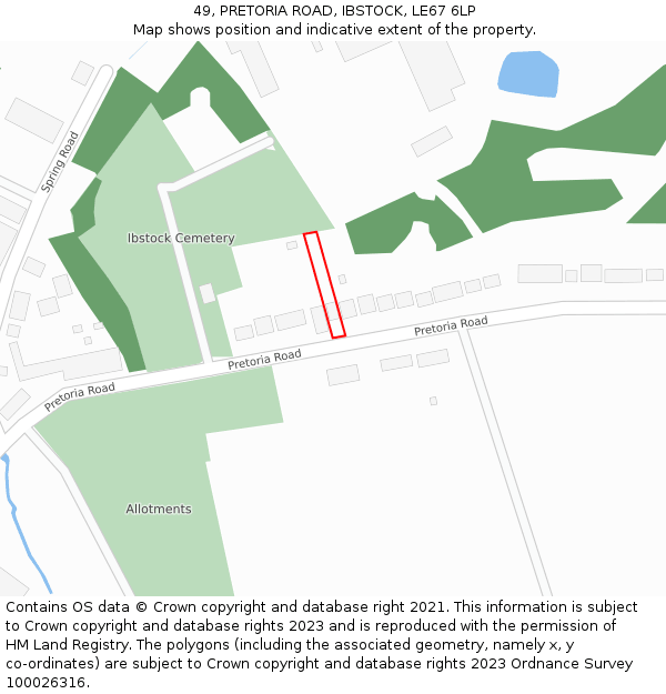 49, PRETORIA ROAD, IBSTOCK, LE67 6LP: Location map and indicative extent of plot