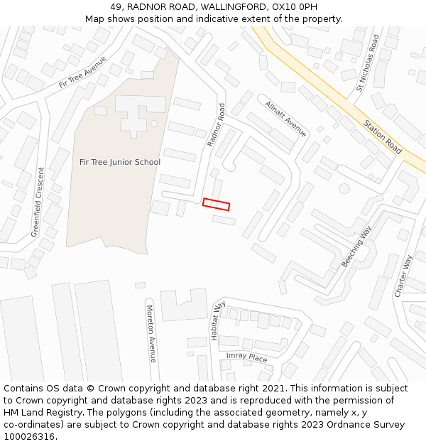 49, RADNOR ROAD, WALLINGFORD, OX10 0PH: Location map and indicative extent of plot