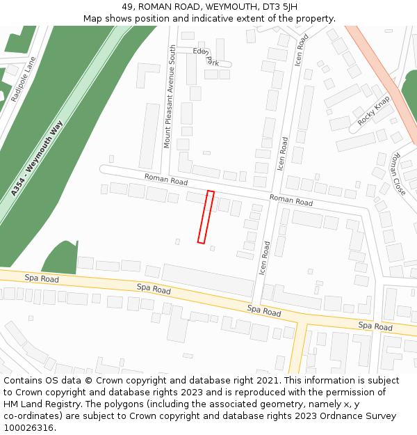 49, ROMAN ROAD, WEYMOUTH, DT3 5JH: Location map and indicative extent of plot