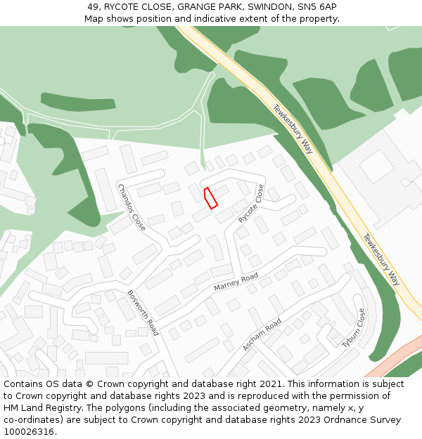 49, RYCOTE CLOSE, GRANGE PARK, SWINDON, SN5 6AP: Location map and indicative extent of plot