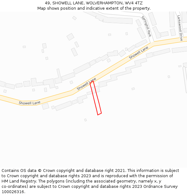 49, SHOWELL LANE, WOLVERHAMPTON, WV4 4TZ: Location map and indicative extent of plot