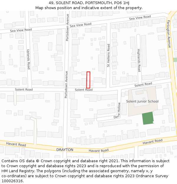 49, SOLENT ROAD, PORTSMOUTH, PO6 1HJ: Location map and indicative extent of plot