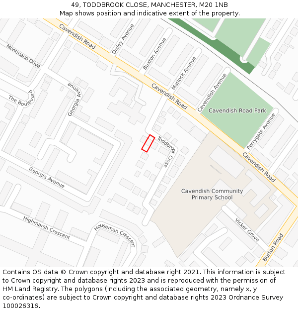 49, TODDBROOK CLOSE, MANCHESTER, M20 1NB: Location map and indicative extent of plot