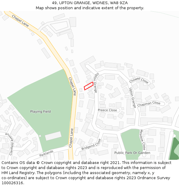 49, UPTON GRANGE, WIDNES, WA8 9ZA: Location map and indicative extent of plot