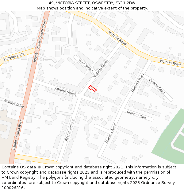 49, VICTORIA STREET, OSWESTRY, SY11 2BW: Location map and indicative extent of plot