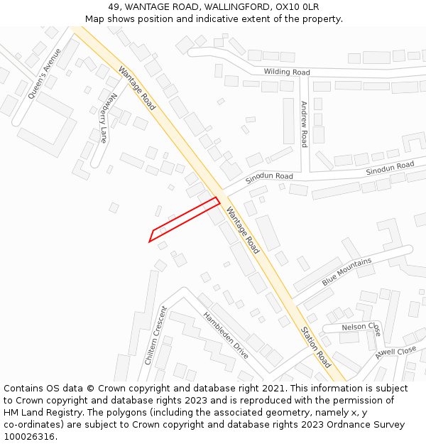 49, WANTAGE ROAD, WALLINGFORD, OX10 0LR: Location map and indicative extent of plot