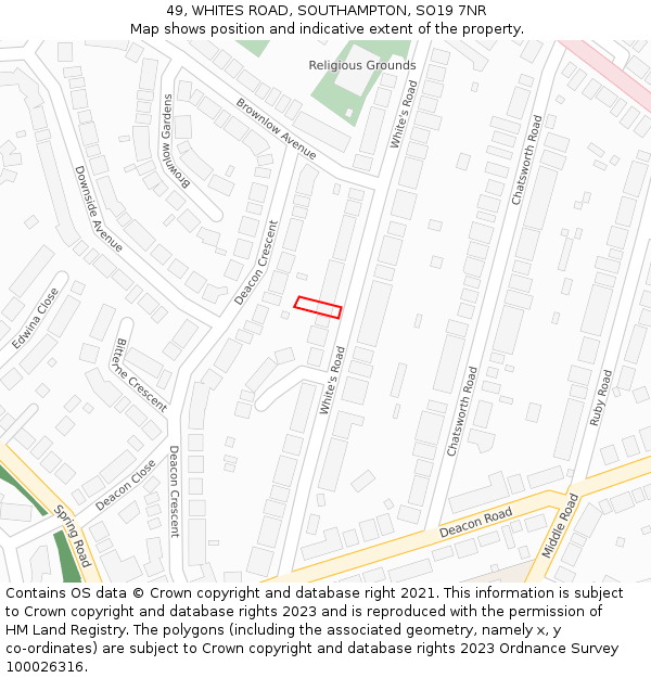 49, WHITES ROAD, SOUTHAMPTON, SO19 7NR: Location map and indicative extent of plot