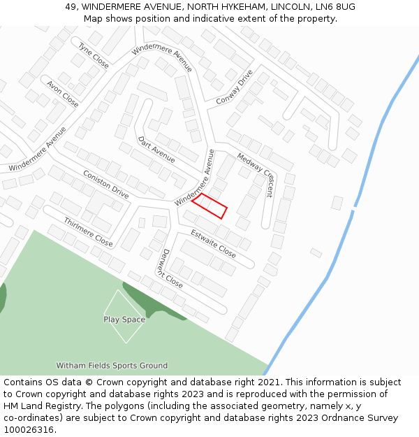 49, WINDERMERE AVENUE, NORTH HYKEHAM, LINCOLN, LN6 8UG: Location map and indicative extent of plot