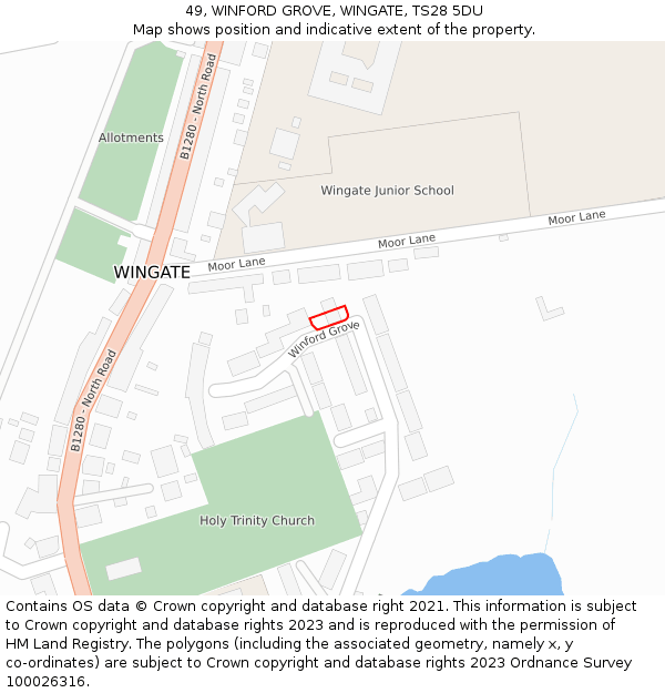 49, WINFORD GROVE, WINGATE, TS28 5DU: Location map and indicative extent of plot