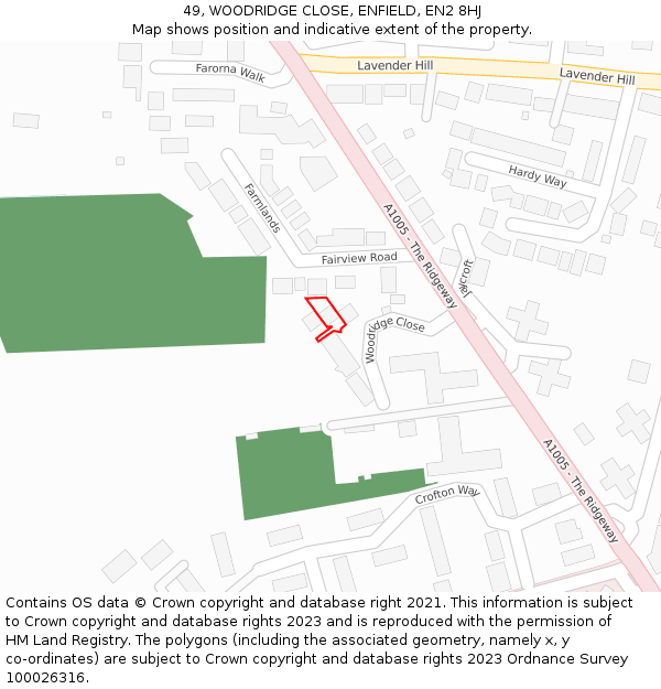 49, WOODRIDGE CLOSE, ENFIELD, EN2 8HJ: Location map and indicative extent of plot