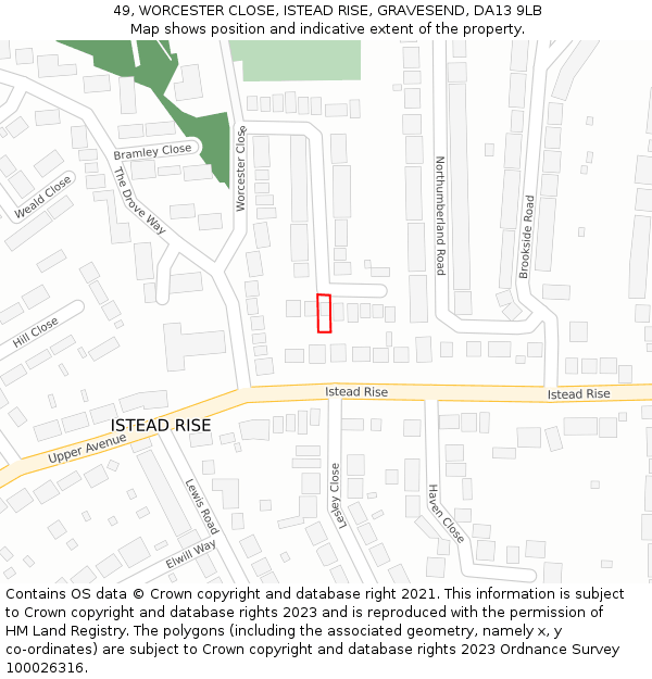 49, WORCESTER CLOSE, ISTEAD RISE, GRAVESEND, DA13 9LB: Location map and indicative extent of plot