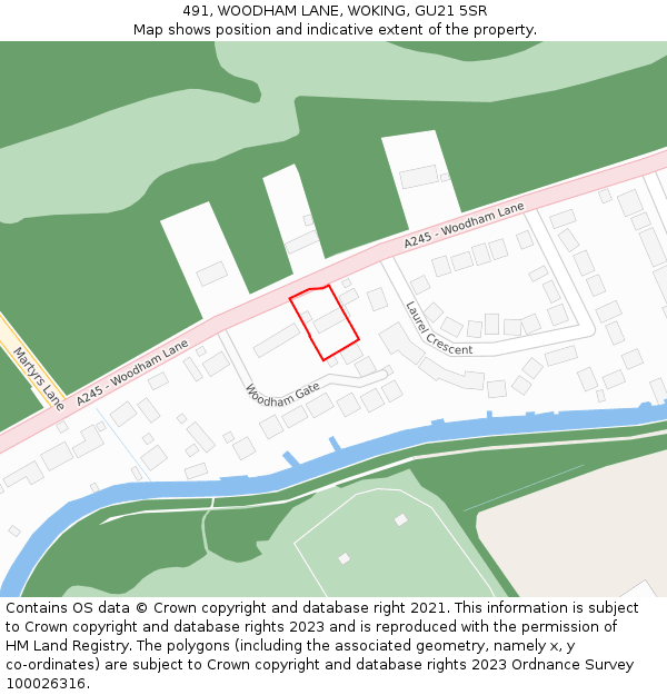 491, WOODHAM LANE, WOKING, GU21 5SR: Location map and indicative extent of plot