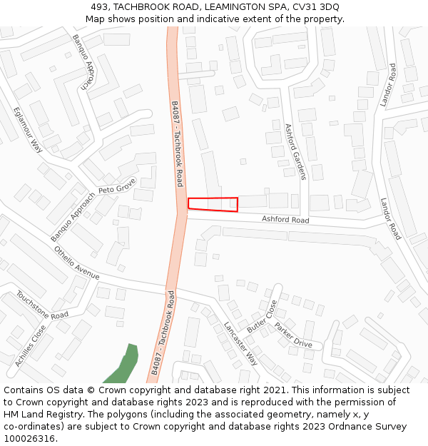 493, TACHBROOK ROAD, LEAMINGTON SPA, CV31 3DQ: Location map and indicative extent of plot