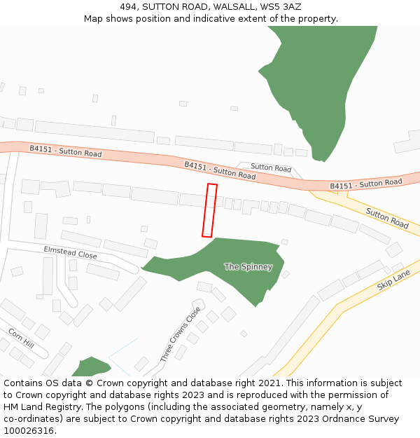 494, SUTTON ROAD, WALSALL, WS5 3AZ: Location map and indicative extent of plot