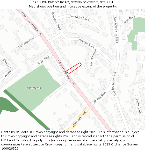495, LIGHTWOOD ROAD, STOKE-ON-TRENT, ST3 7EN: Location map and indicative extent of plot