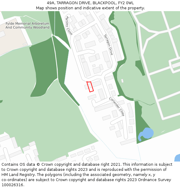 49A, TARRAGON DRIVE, BLACKPOOL, FY2 0WL: Location map and indicative extent of plot