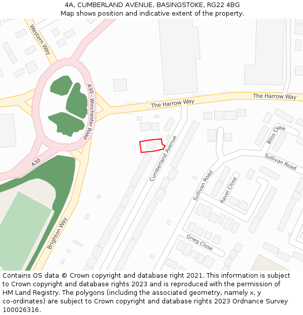 4A, CUMBERLAND AVENUE, BASINGSTOKE, RG22 4BG: Location map and indicative extent of plot