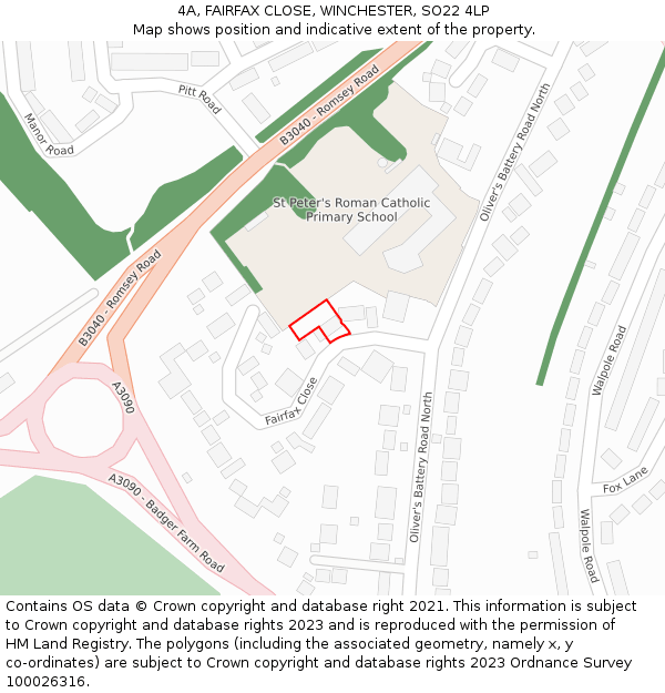 4A, FAIRFAX CLOSE, WINCHESTER, SO22 4LP: Location map and indicative extent of plot