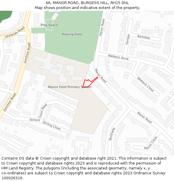 4A, MANOR ROAD, BURGESS HILL, RH15 0NL: Location map and indicative extent of plot