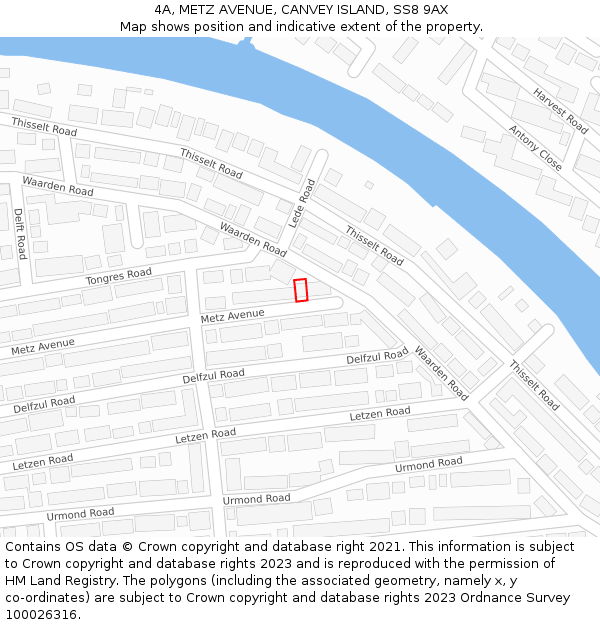 4A, METZ AVENUE, CANVEY ISLAND, SS8 9AX: Location map and indicative extent of plot