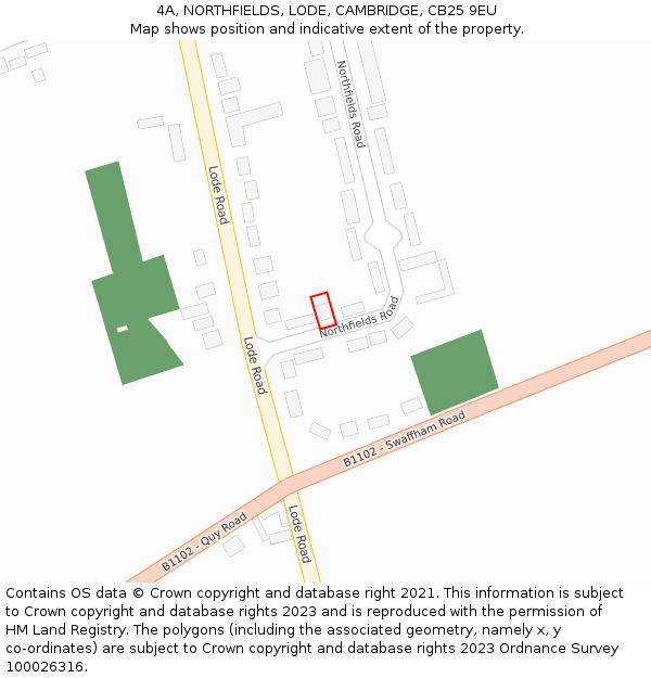 4A, NORTHFIELDS, LODE, CAMBRIDGE, CB25 9EU: Location map and indicative extent of plot